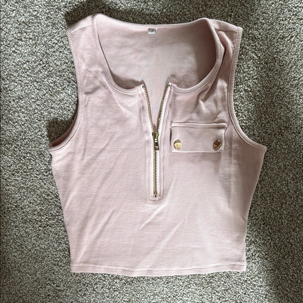 Amazon Pink Polo Collar Fitted Crop Tank Top